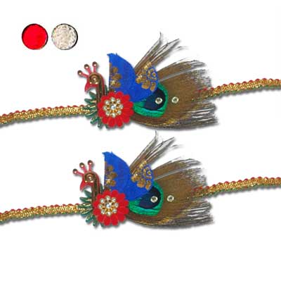 "Designer Peacock Fancy Rakhi - FR-8520- Code-072 (2 RAKHIS) - Click here to View more details about this Product